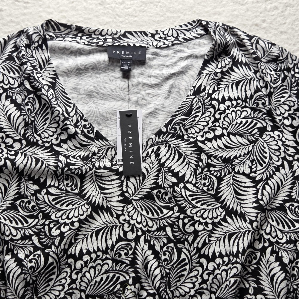 Premise Woman Shirt Womens Plus 2X Black V Neck Short Sleeve Floral Jersey Top
